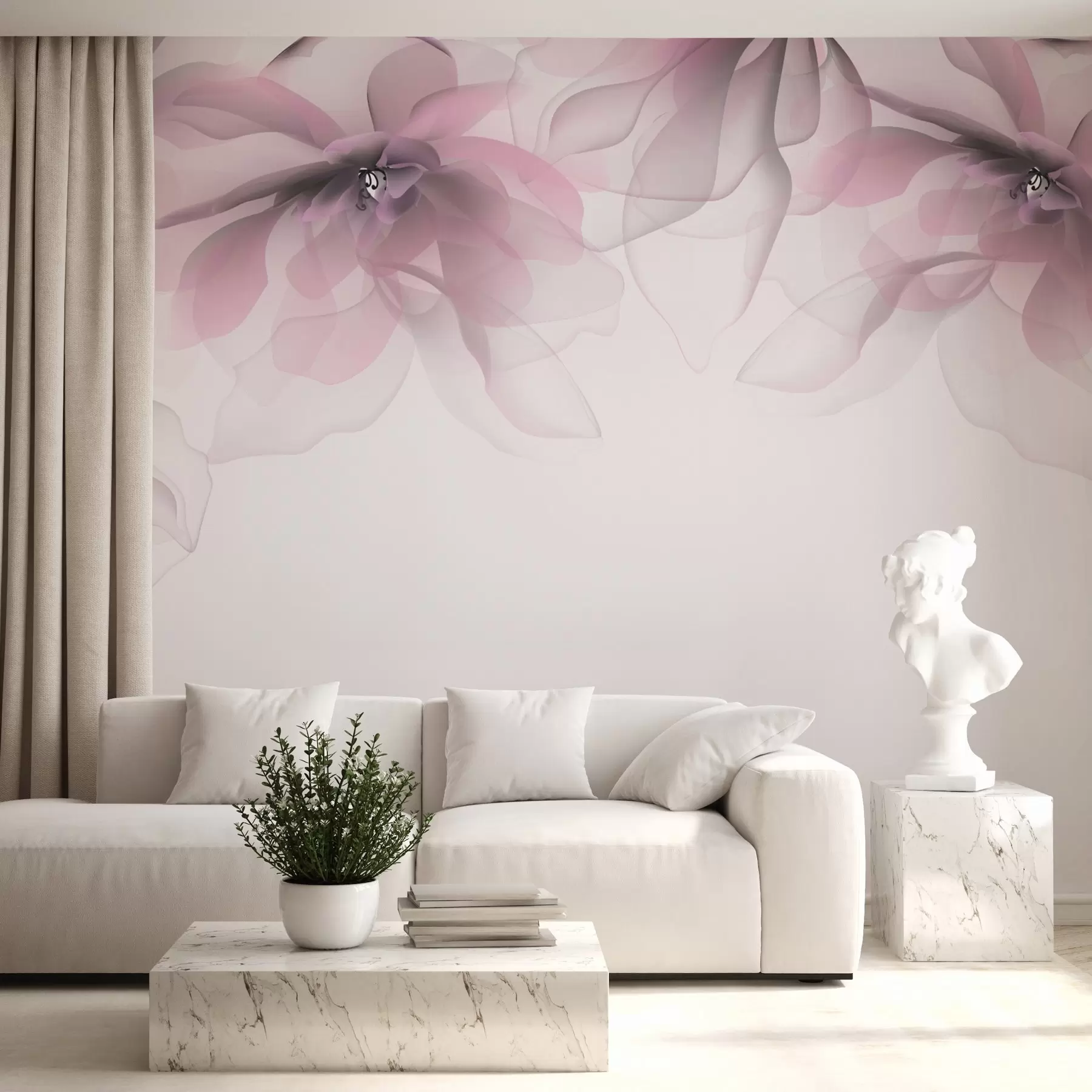 wall murals розе прозирне велике цвеће на врху w02093