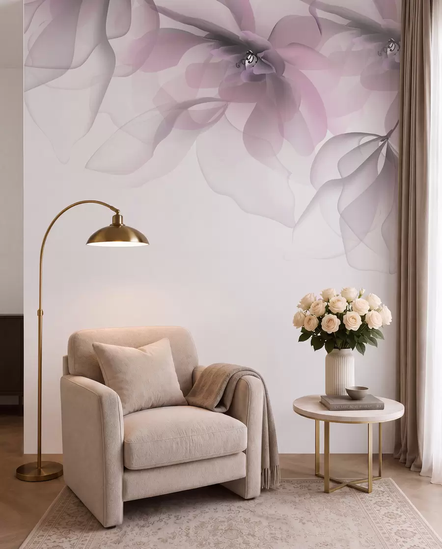 wall murals розе прозирне велике цвеће на врху w02093