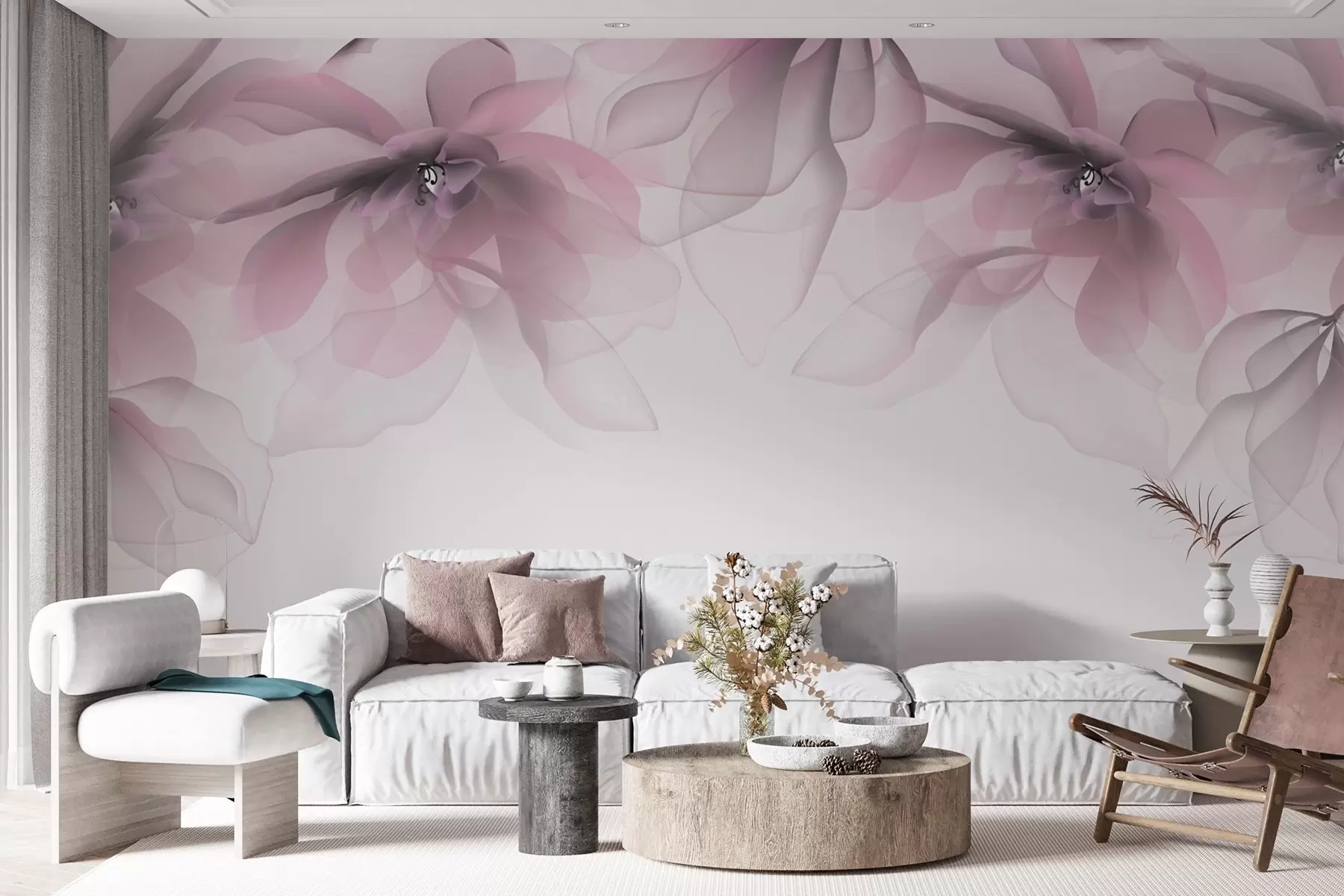 wall murals розе прозирне велике цвеће на врху w02093