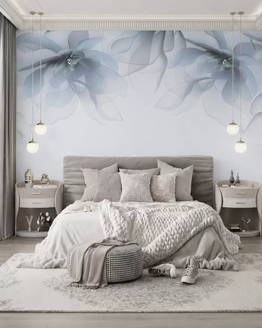 wall murals плави провидни велики цветови на врху w02093v2