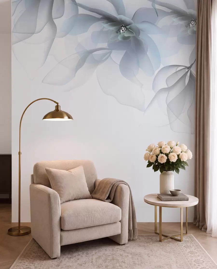 wall murals плави провидни велики цветови на врху w02093v2