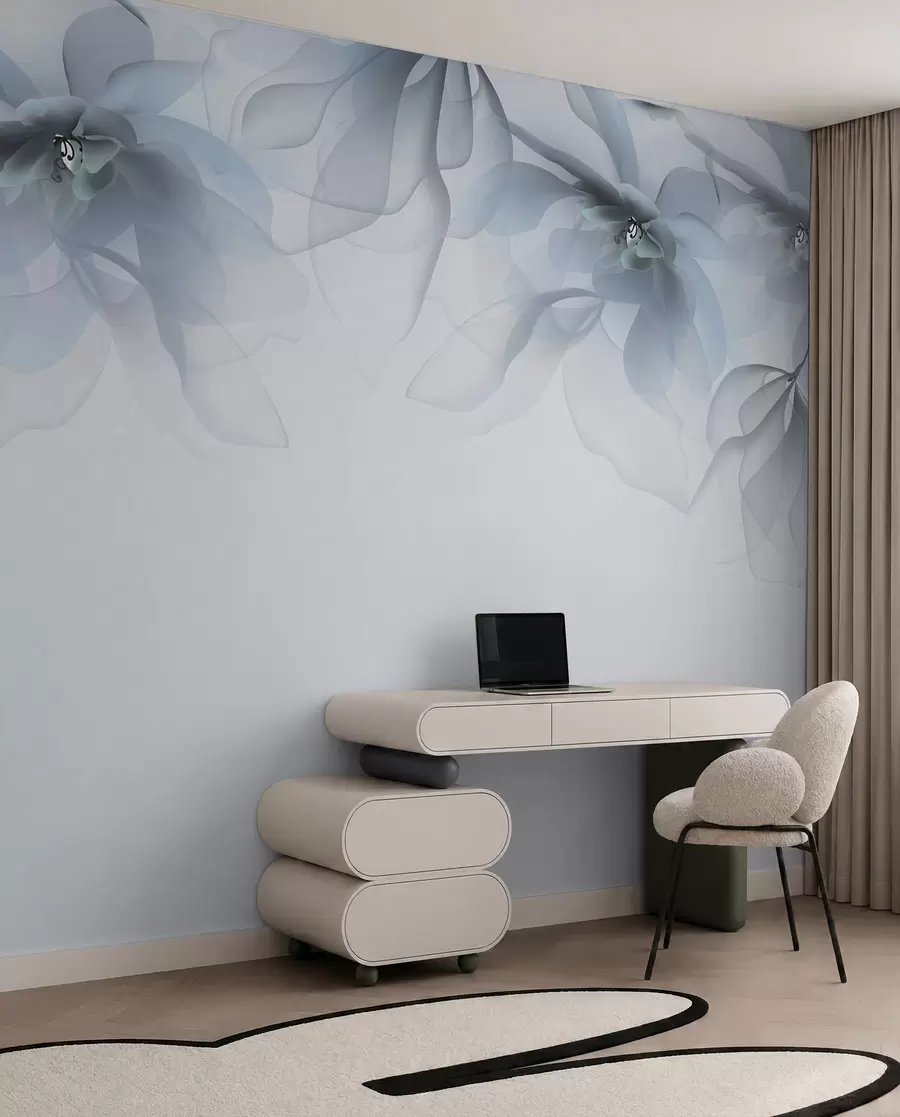wall murals плави провидни велики цветови на врху w02093v2