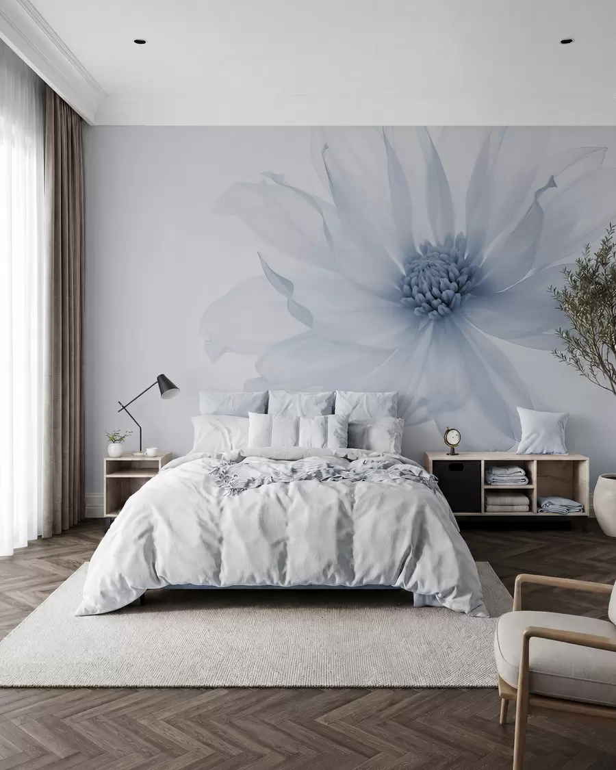 wall murals Деликатни плави цвет на светлој позадини w02077