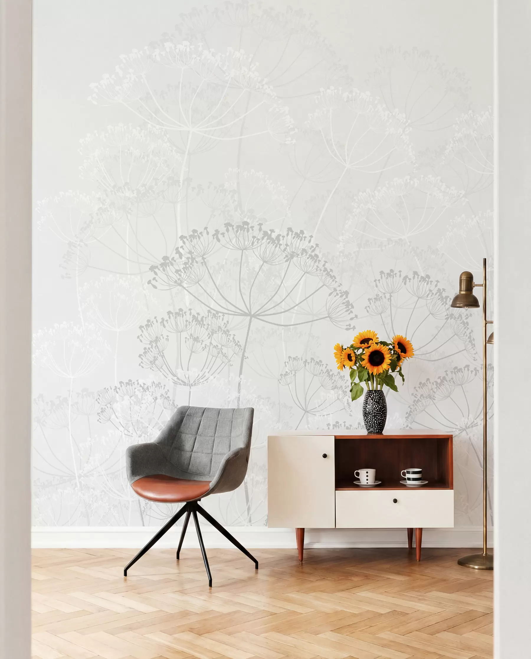 wall murals Крхке биљке минимализам сиве боје w02105v2