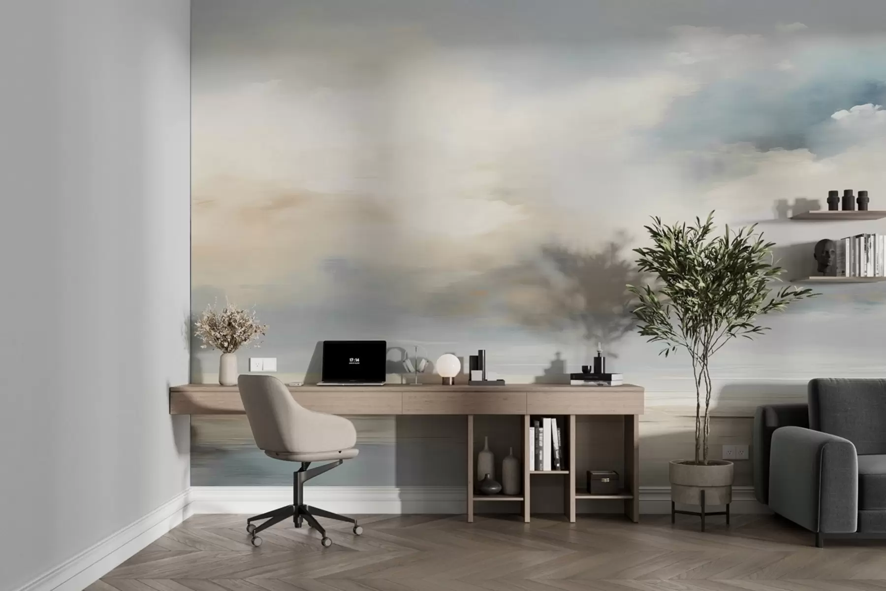 wall murals Сликани акварел пејзаж облака и мора w02116
