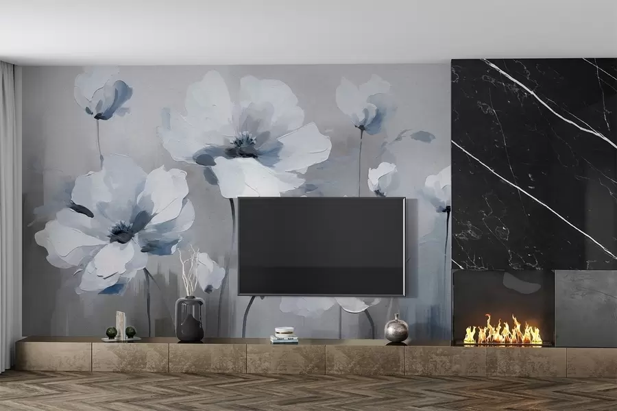 wall murals Цвеће насликано уљем на бетонском зиду w02120v1