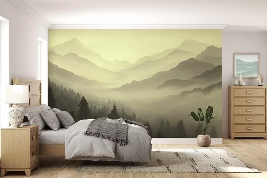 wall murals Шума и планине у зеленим нијансама w02186v1
