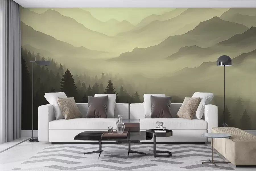 wall murals Шума и планине у зеленим нијансама w02186v1