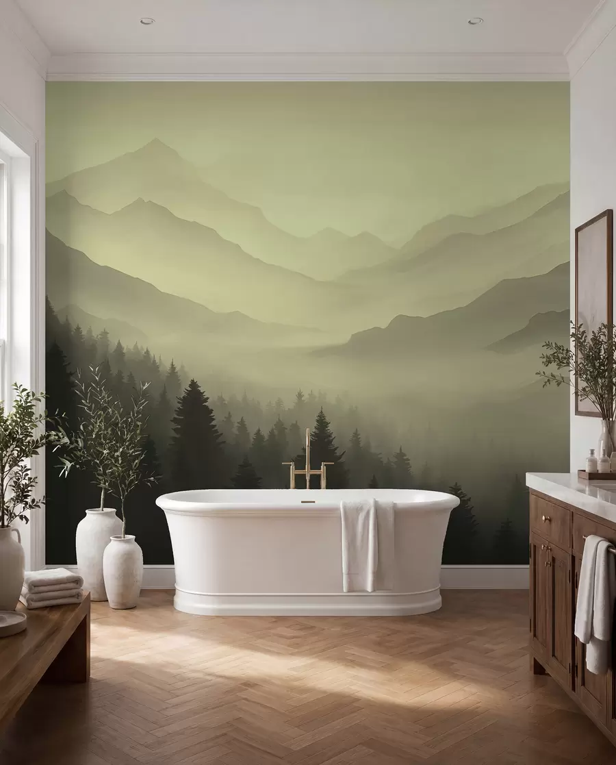 wall murals Шума и планине у зеленим нијансама w02186v1