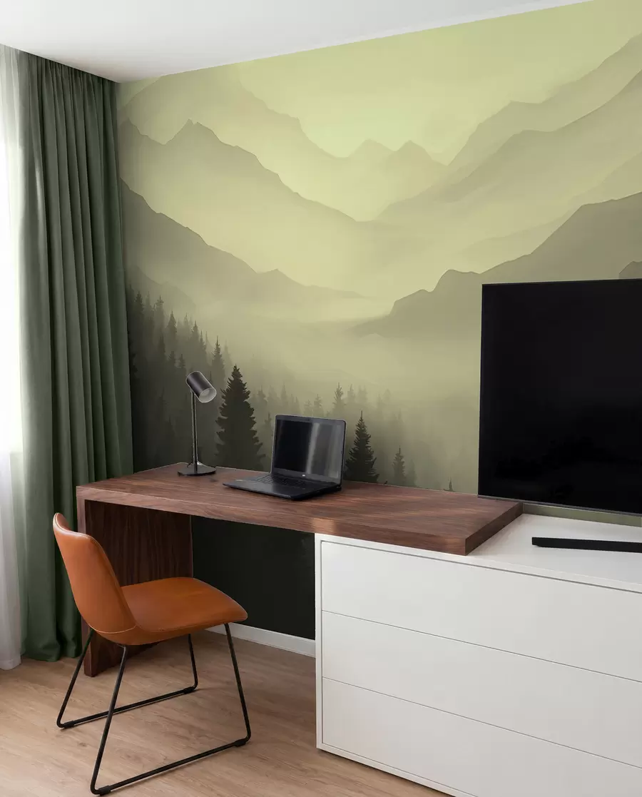 wall murals Шума и планине у зеленим нијансама w02186v1
