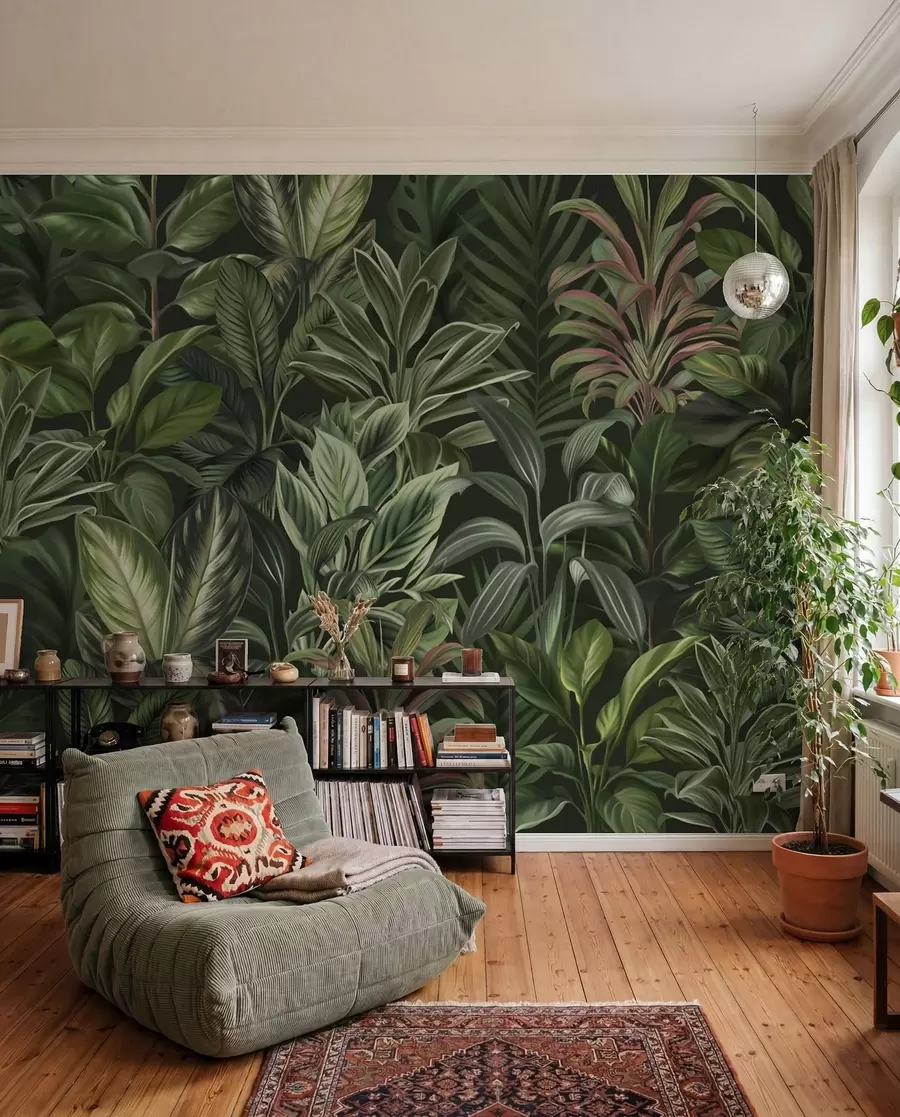wall murals Густо зелено тропско лишће w02126