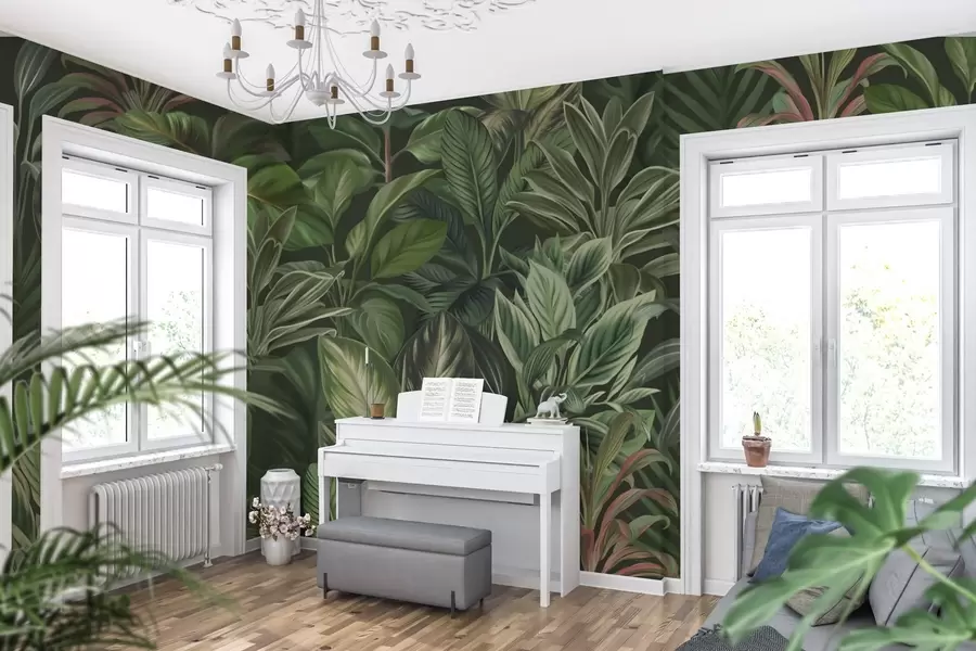 wall murals Густо зелено тропско лишће w02126