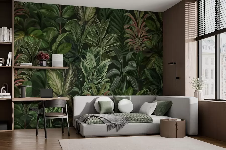 wall murals Густо зелено тропско лишће w02126