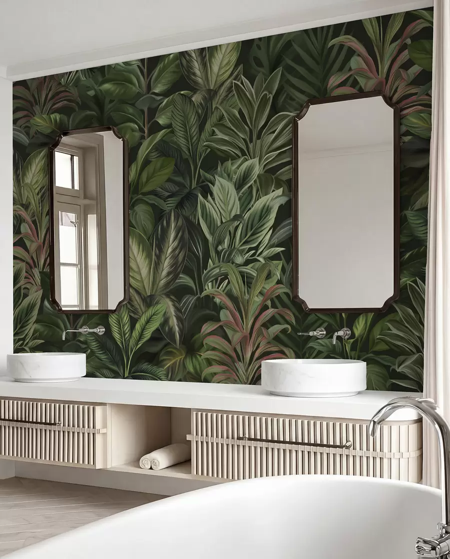wall murals Густо зелено тропско лишће w02126