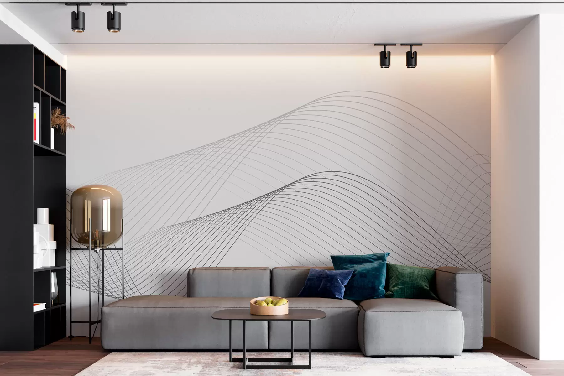 wall murals Елегантни таласи у монохроматском дизајну w00893