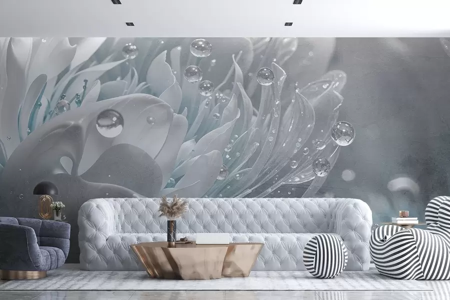 wall murals Крупни план цвета плавог божура са капљицама воде на његовим деликатним латицама, стварајући меку атмосферу w08402v1