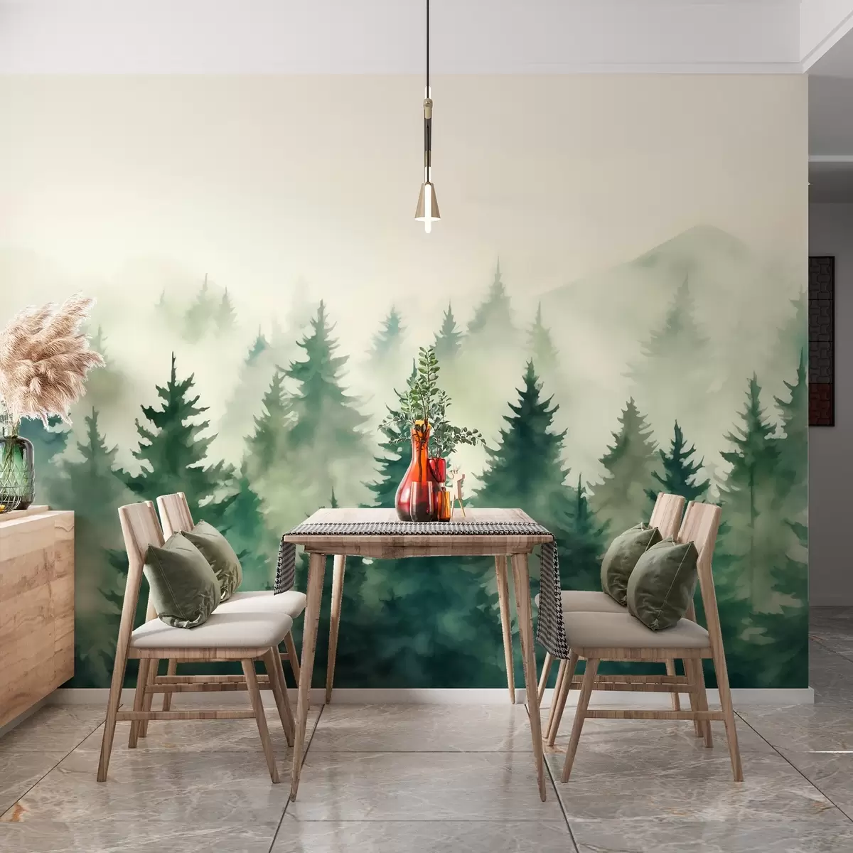 wall murals Магловита шума у меким зеленим тоновима w02161