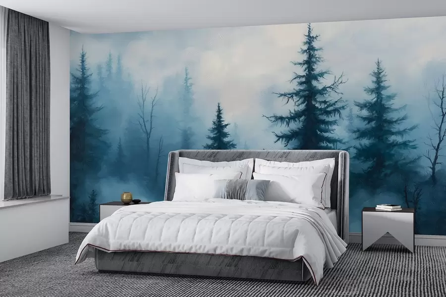 wall murals Тамноплава шума, уље на платну, потези четкицом, природа w02153