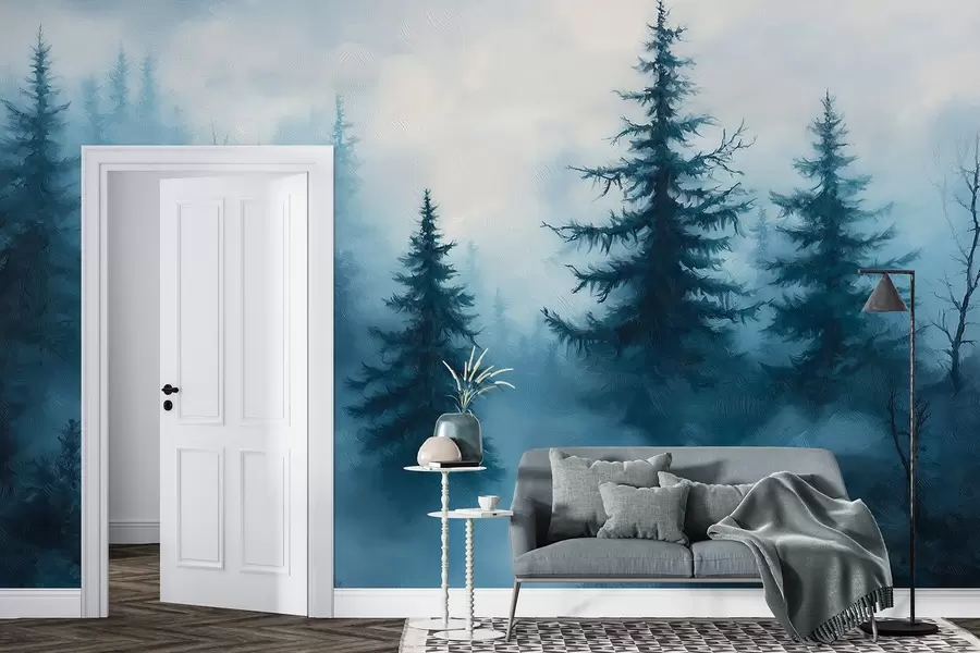 wall murals Тамноплава шума, уље на платну, потези четкицом, природа w02153
