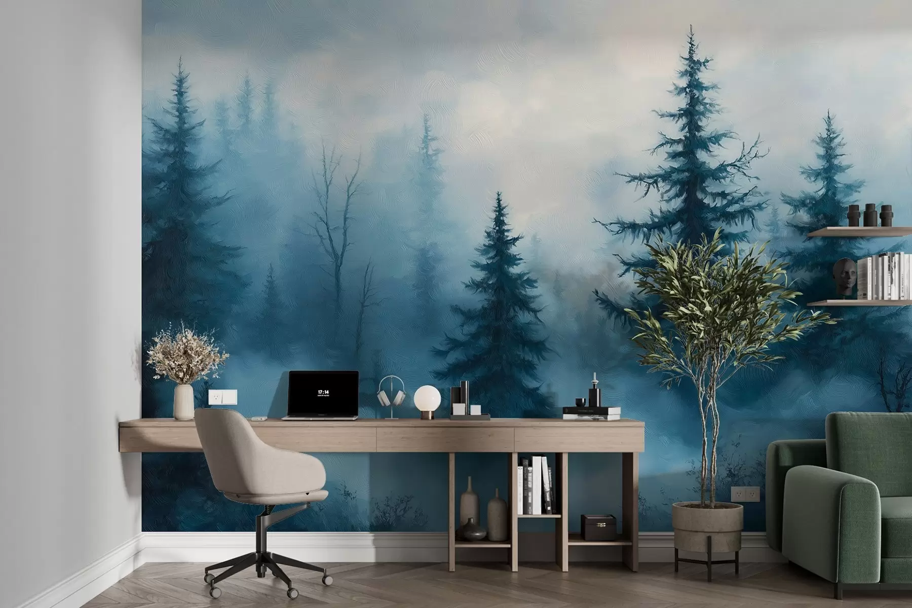 wall murals Тамноплава шума, уље на платну, потези четкицом, природа w02153