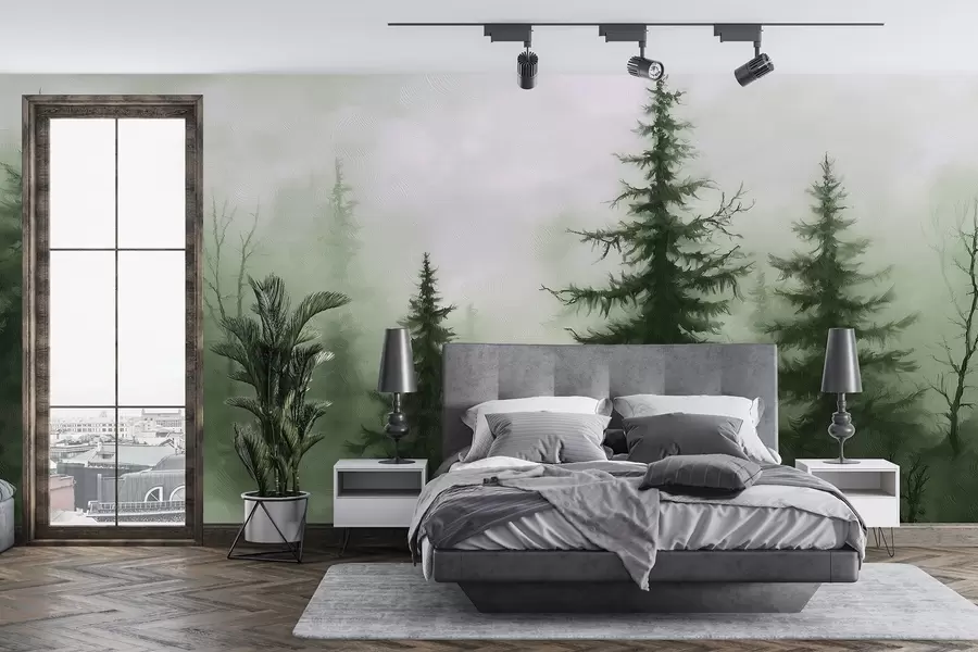 wall murals Тамнозелена шума, уље на платну, потези четкицом, природа w02153v1