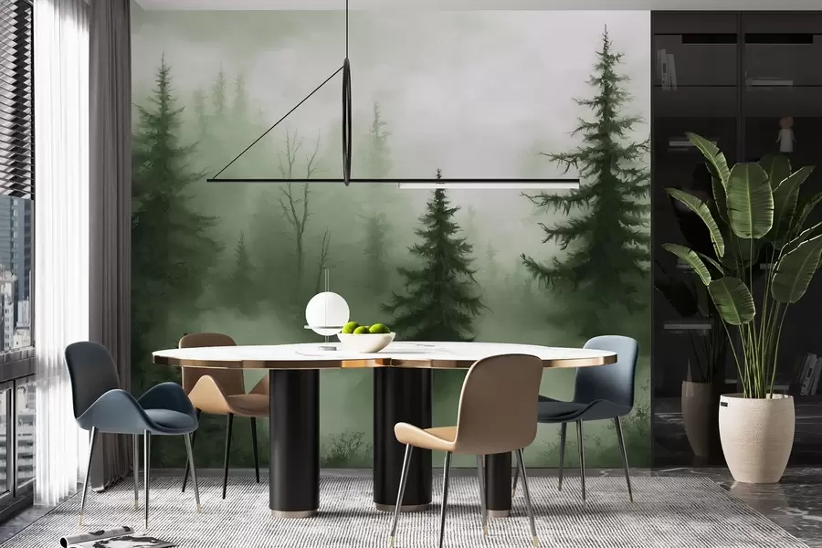 wall murals Тамнозелена шума, уље на платну, потези четкицом, природа w02153v1
