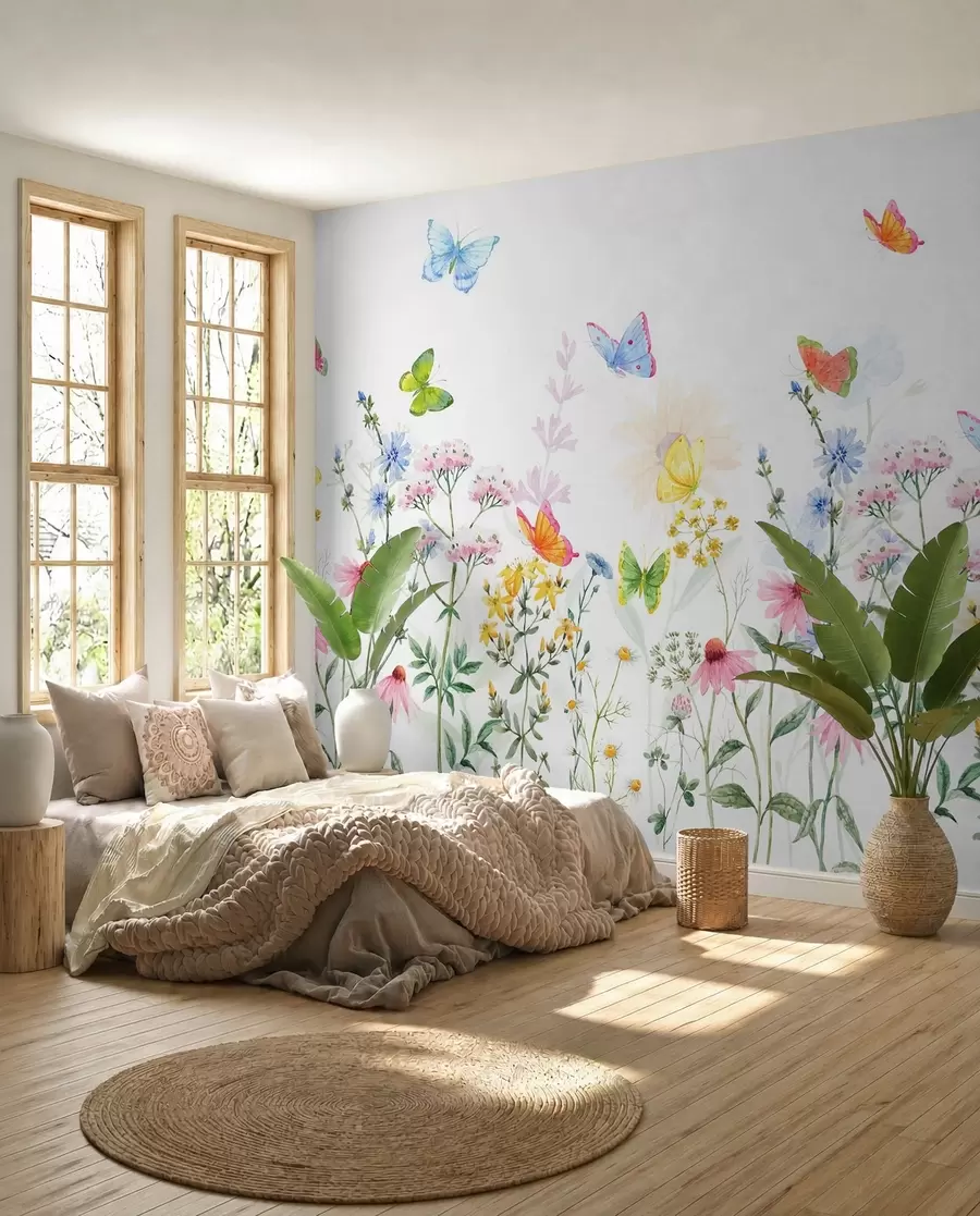 wall murals Шарено цвеће и биљке и лептири w02238