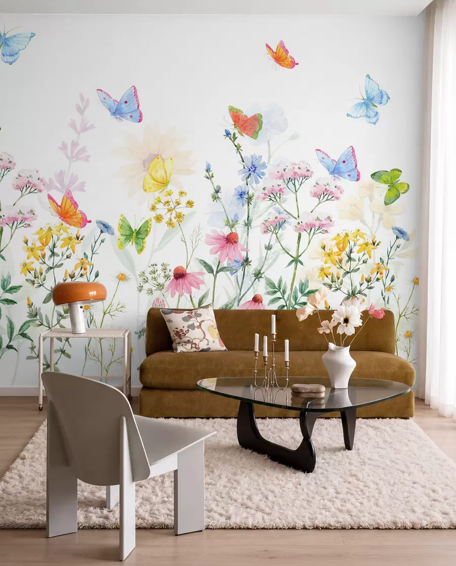wall murals Шарено цвеће и биљке и лептири w02238