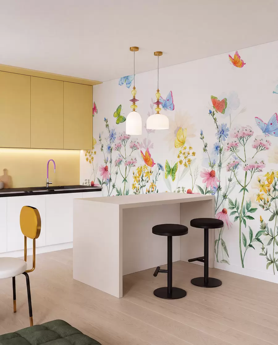 wall murals Шарено цвеће и биљке и лептири w02238
