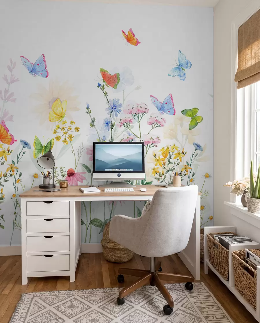 wall murals Шарено цвеће и биљке и лептири w02238