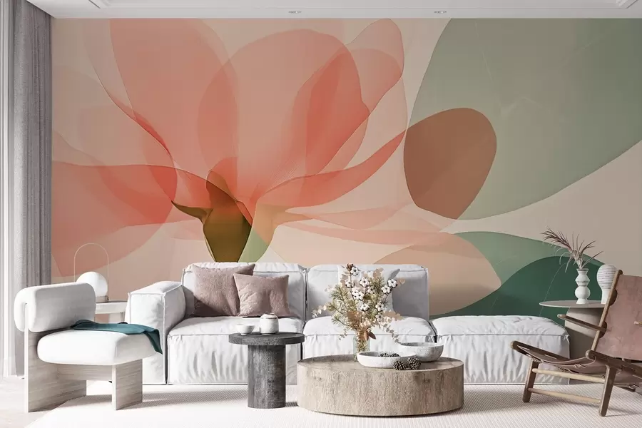 wall murals Нежне ружичасте гарденије и зелени тонови прозирног лишћа w02194