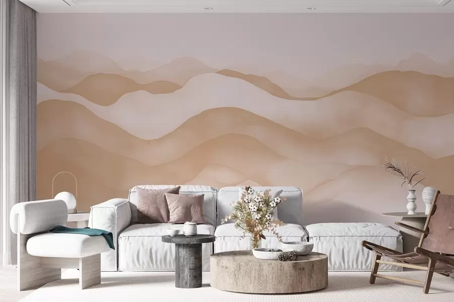 wall murals Апстрактни беж таласи који подсећају на планине w02196v1