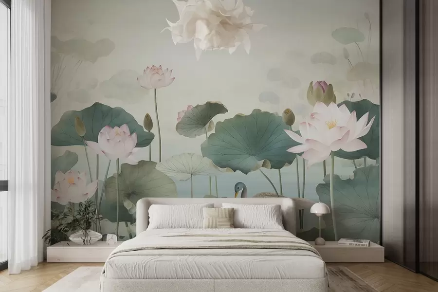 wall murals Деликатни ружичасти водени љиљани w01889
