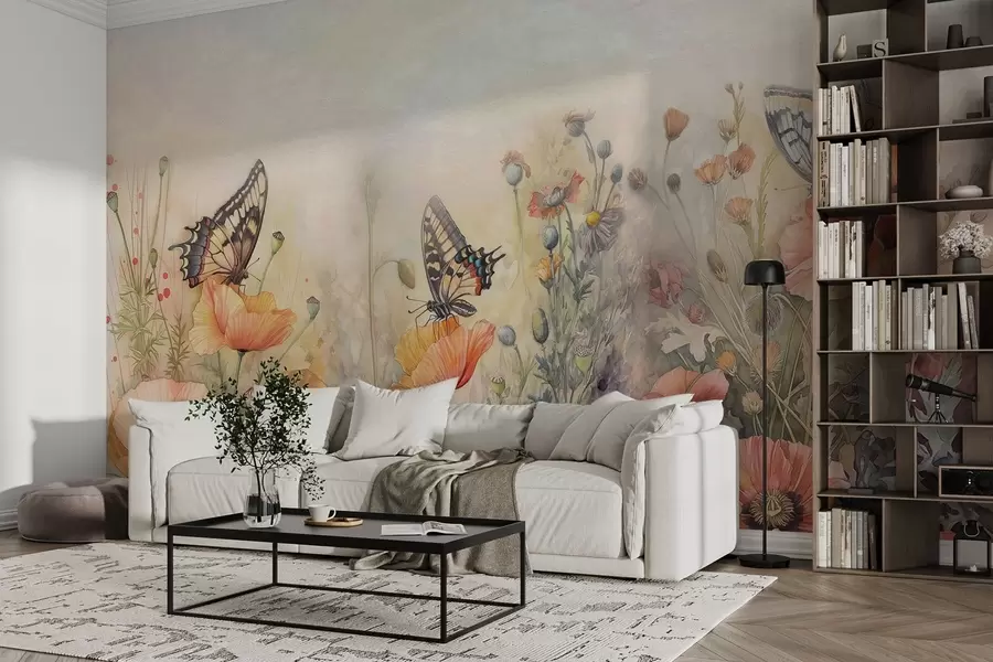 wall murals Велики лептири у дивљем цвећу w01896