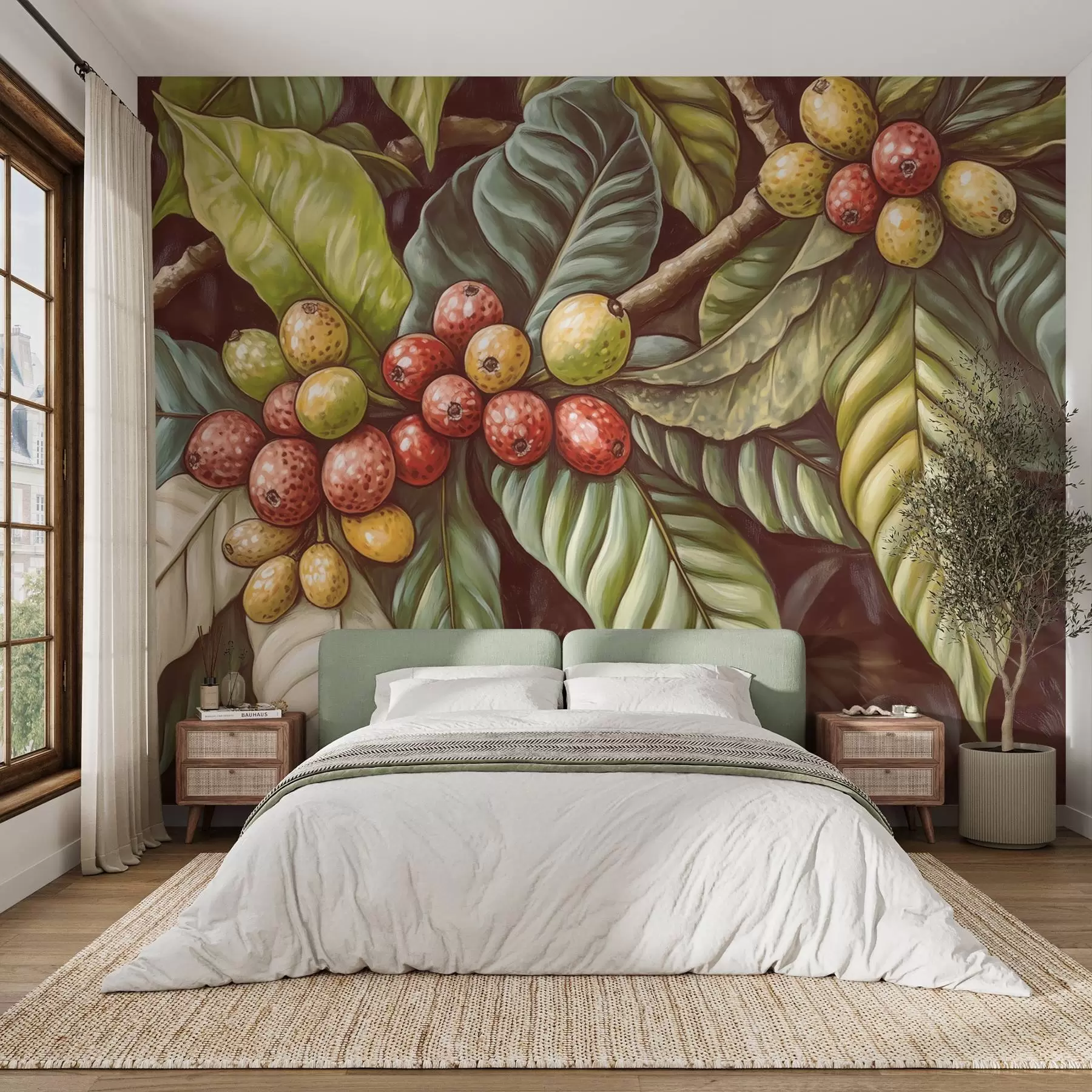 wall murals Гране биљке кафе са воћем и тропским елементима w02209