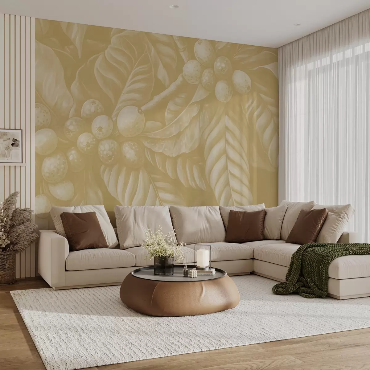 wall murals Гране биљке кафе са воћем и тропским елементима у беж нијансама w02209v1