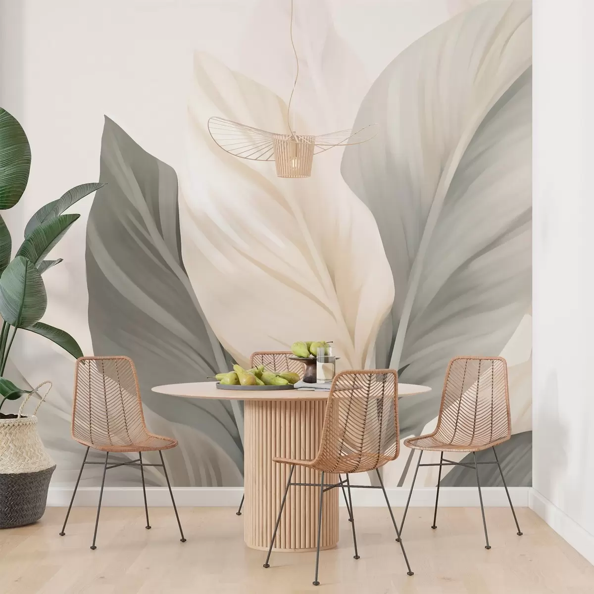 wall murals Беж и сиви листови на светлој позадини w02217