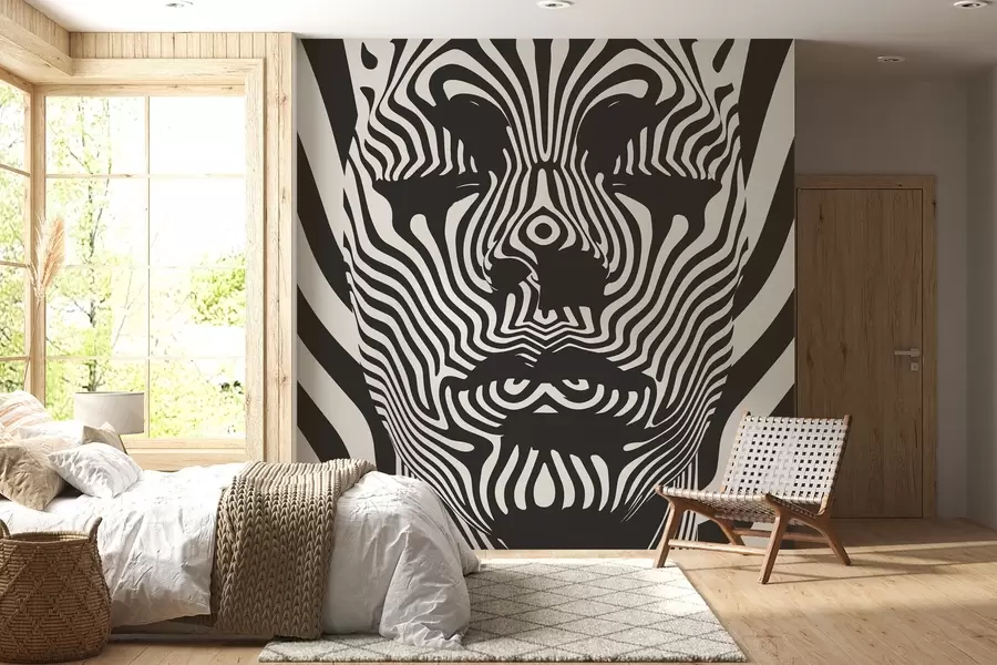 wall murals Решетка у оп арт стилу са апстрактним лицем, таласастим линијама на светлој позадини w02285