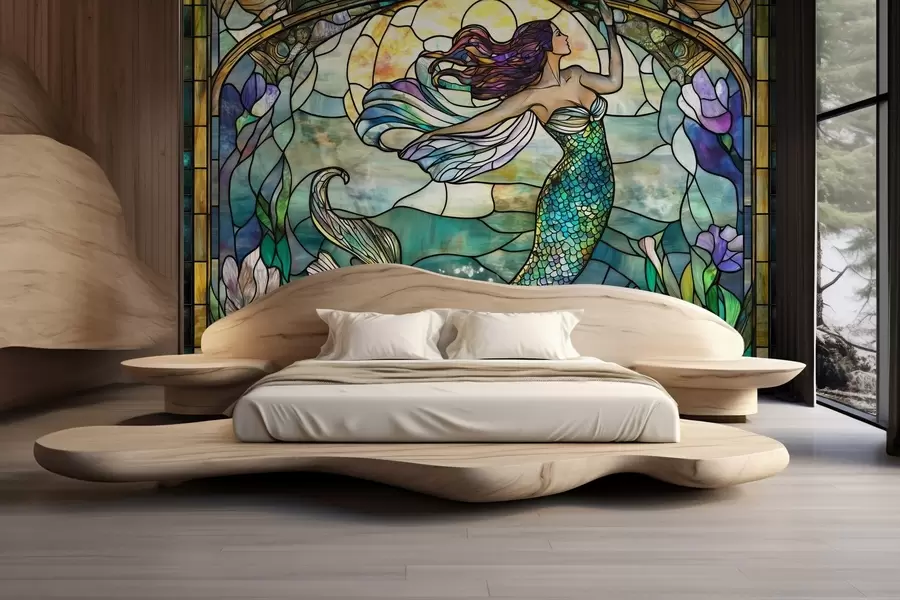 wall murals Тапета у стилу витража са ликом магичне сирене w02286