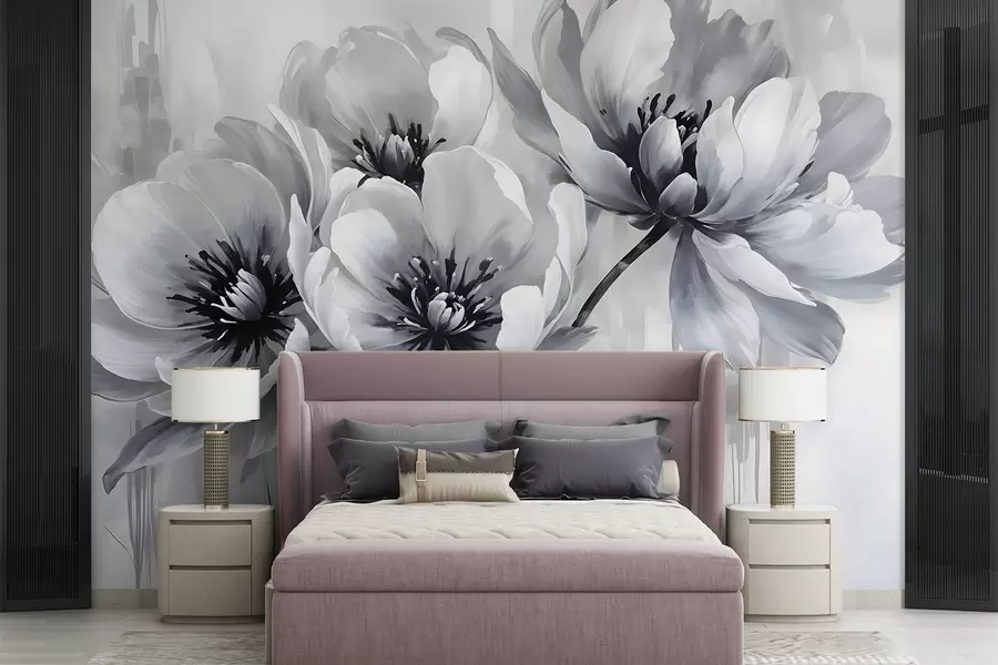 wall murals Једнобојни цветови тулипана са меким, замућеним латицама на светлој позадини w08418