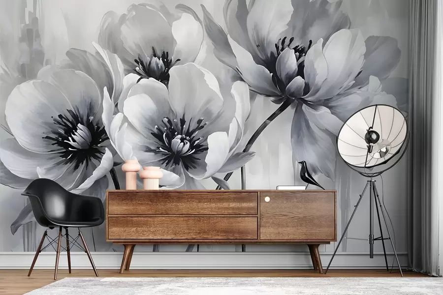 wall murals Једнобојни цветови тулипана са меким, замућеним латицама на светлој позадини w08418