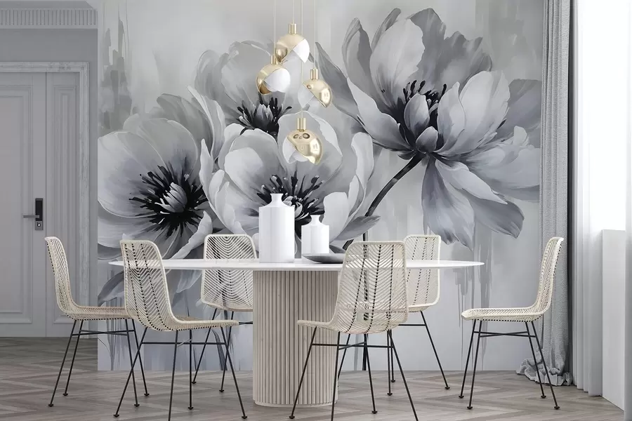 wall murals Једнобојни цветови тулипана са меким, замућеним латицама на светлој позадини w08418