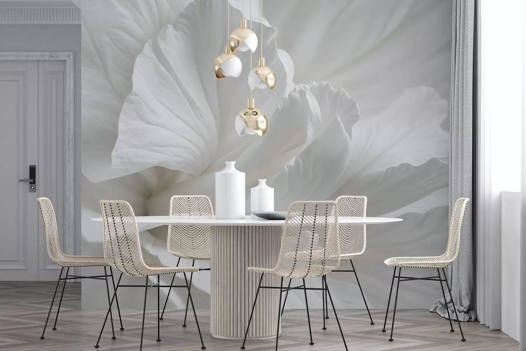 wall murals Апстрактни минималистички отисак нежног белог цвета са меким, баршунастим латицама w08424