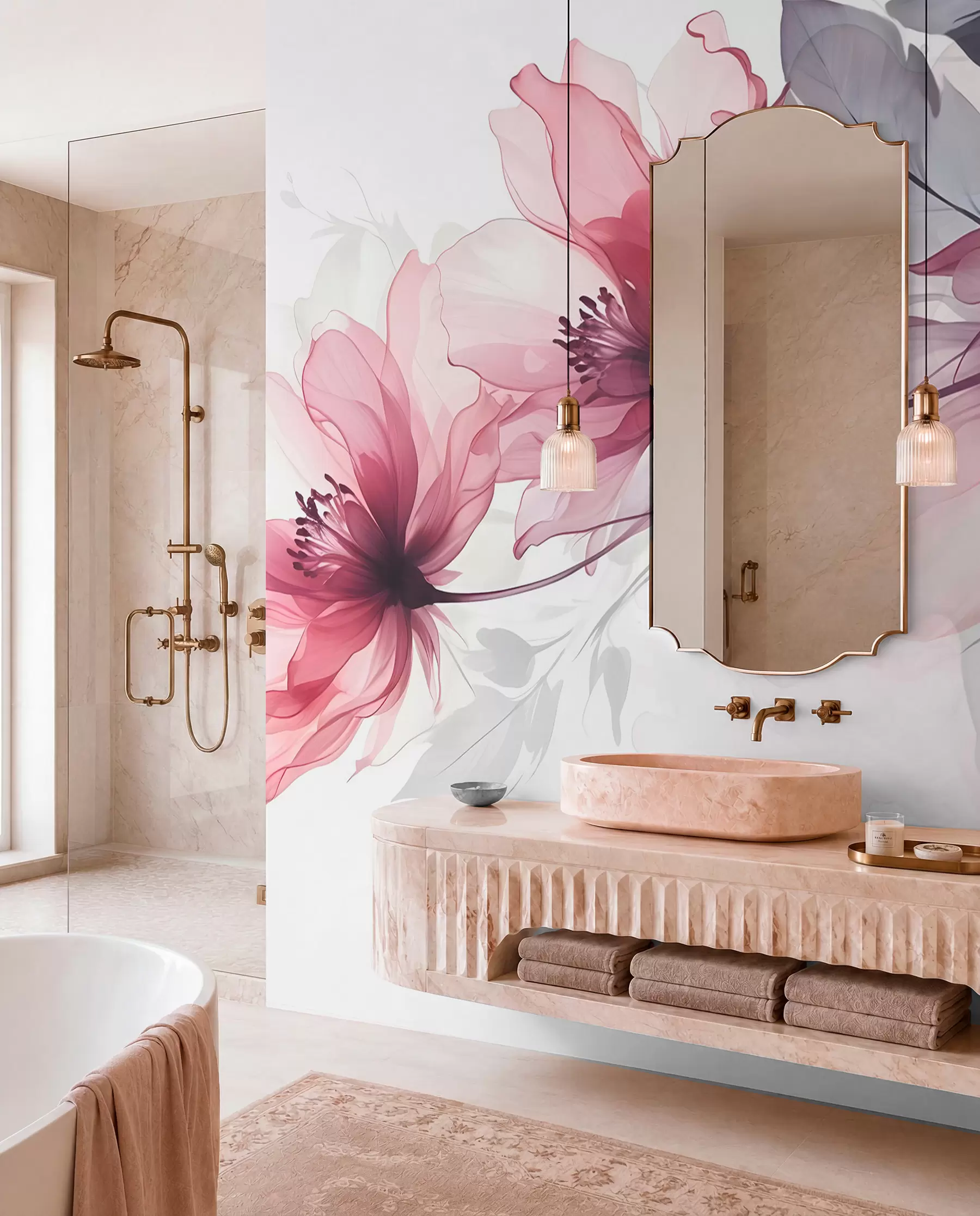 wall murals Нежно прозирно розе и сиво цвеће са меким, замућеним латицама на белој позадини w08429