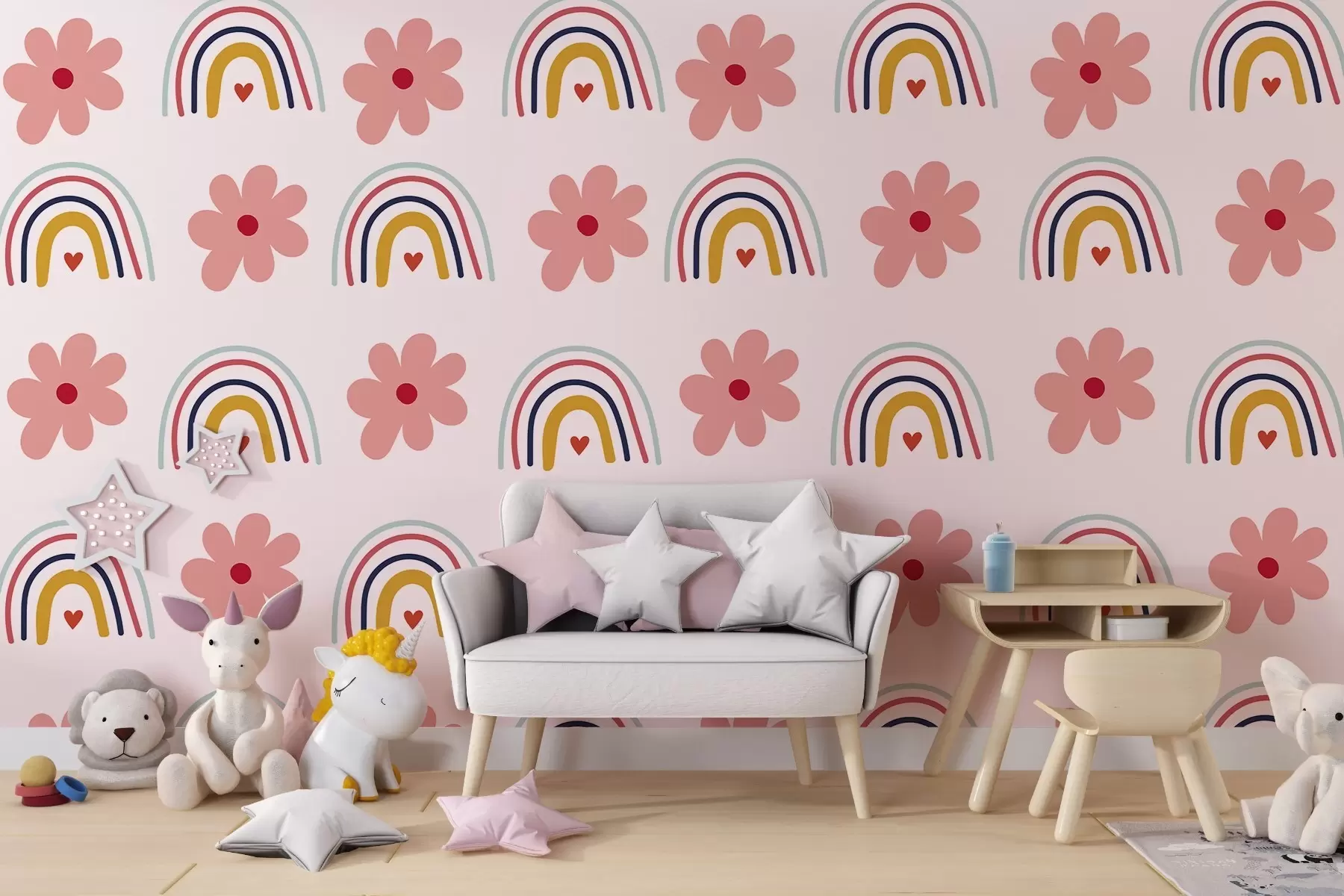 wall murals Дуга и цвеће у светло розе w02241v1
