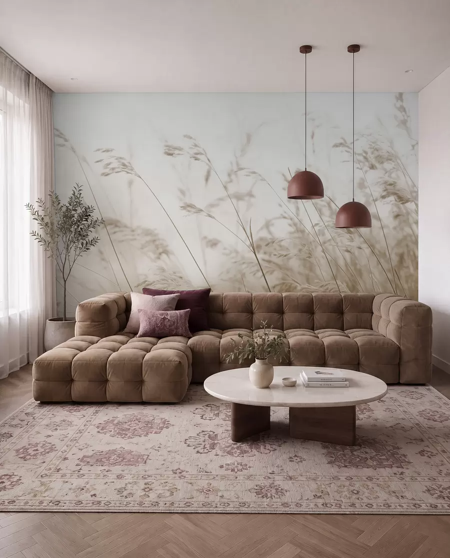 wall murals Пољске траве у магловиту зору w02250