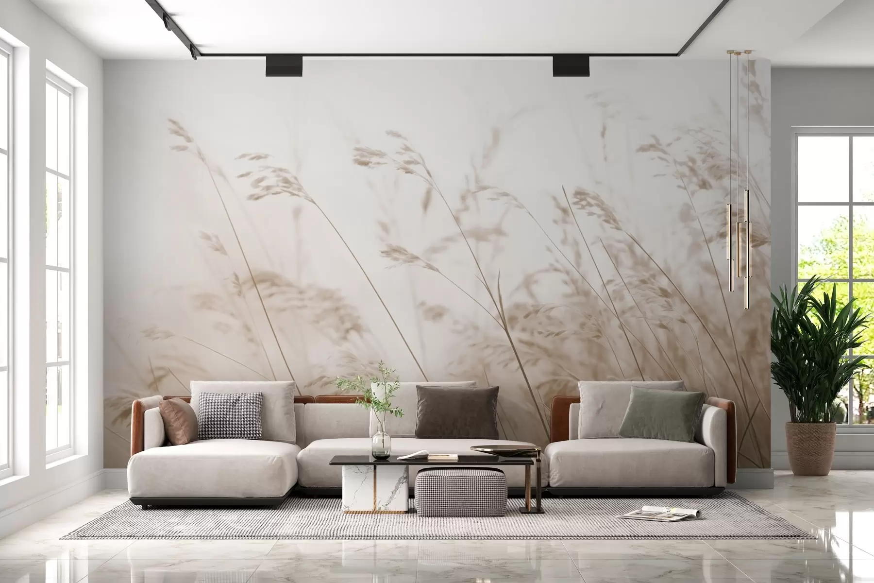 wall murals Пољске траве у магловиту зору w02250