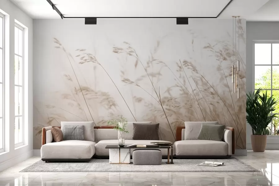 wall murals Пољске траве у магловиту зору w02250