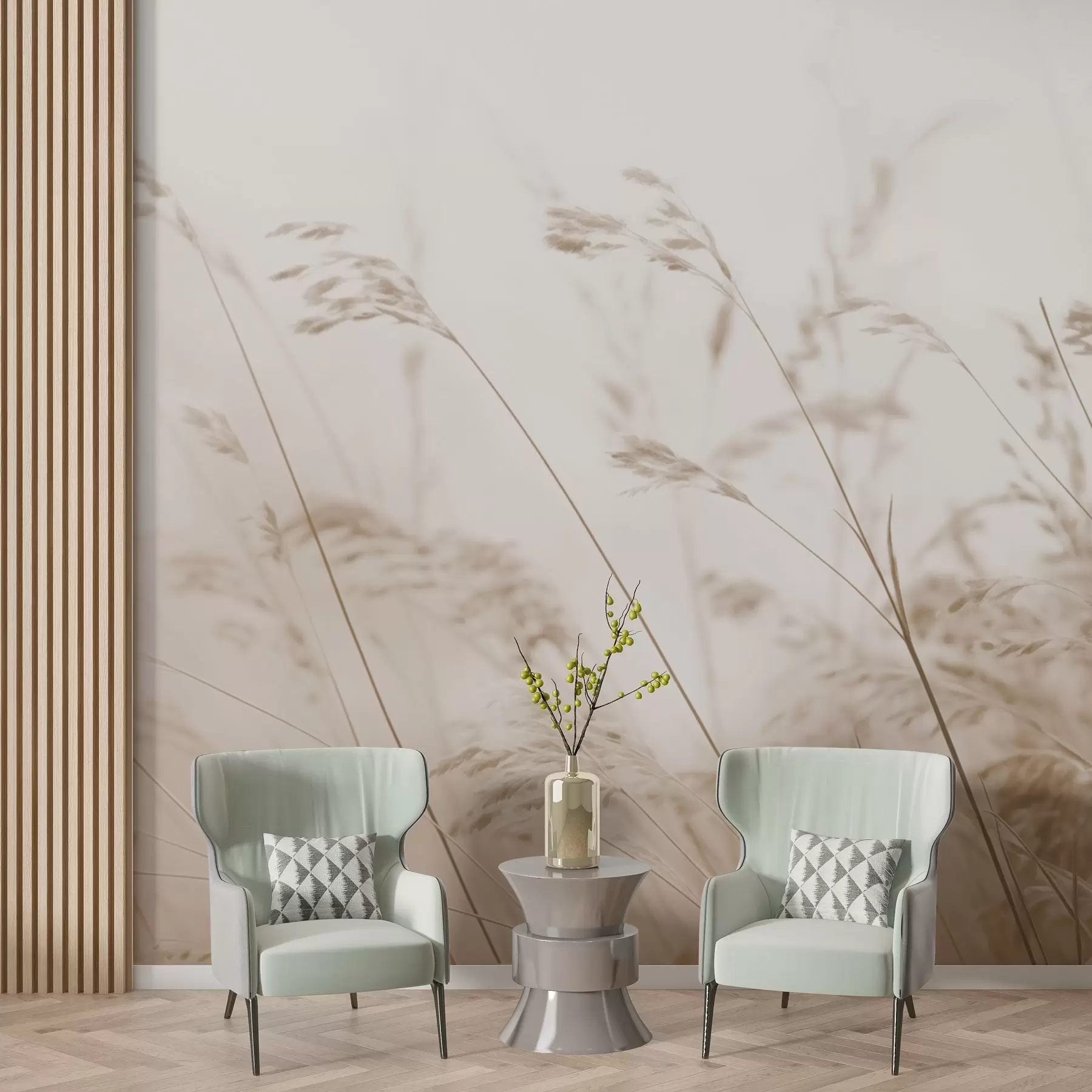 wall murals Пољске траве у магловиту зору w02250