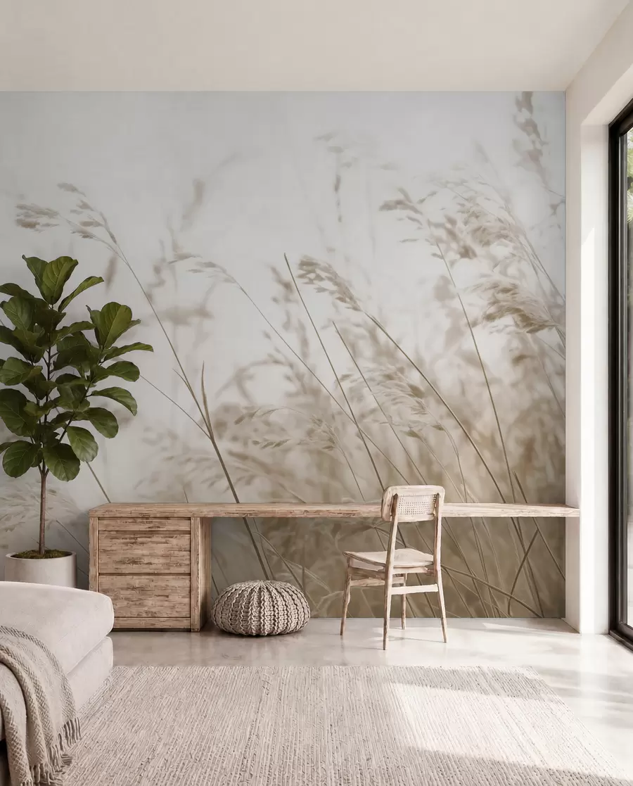 wall murals Пољске траве у магловиту зору w02250